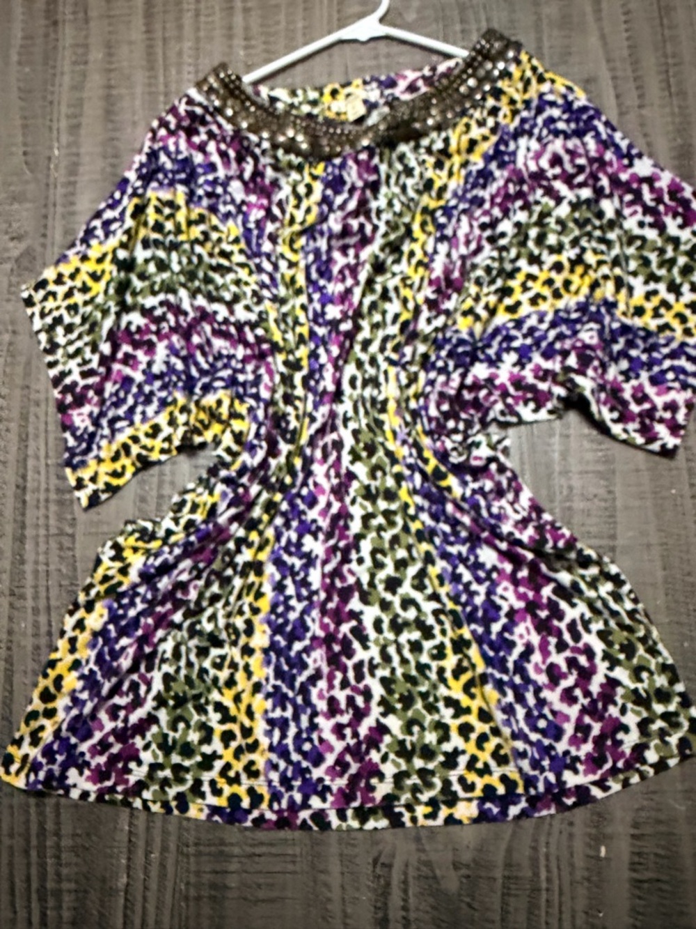 JohnPaulRichard Colorful Leopard Print Tunic with Beaded Neckline